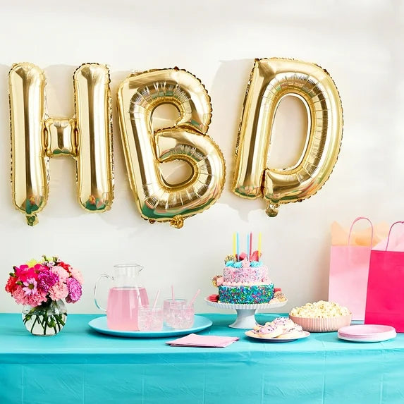 Gold Happy Birthday Air-Filled Balloon Banner, 16 Pieces, by Way To Celebrate