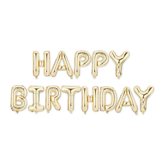 Gold Happy Birthday Air-Filled Balloon Banner, 16 Pieces, by Way To Celebrate