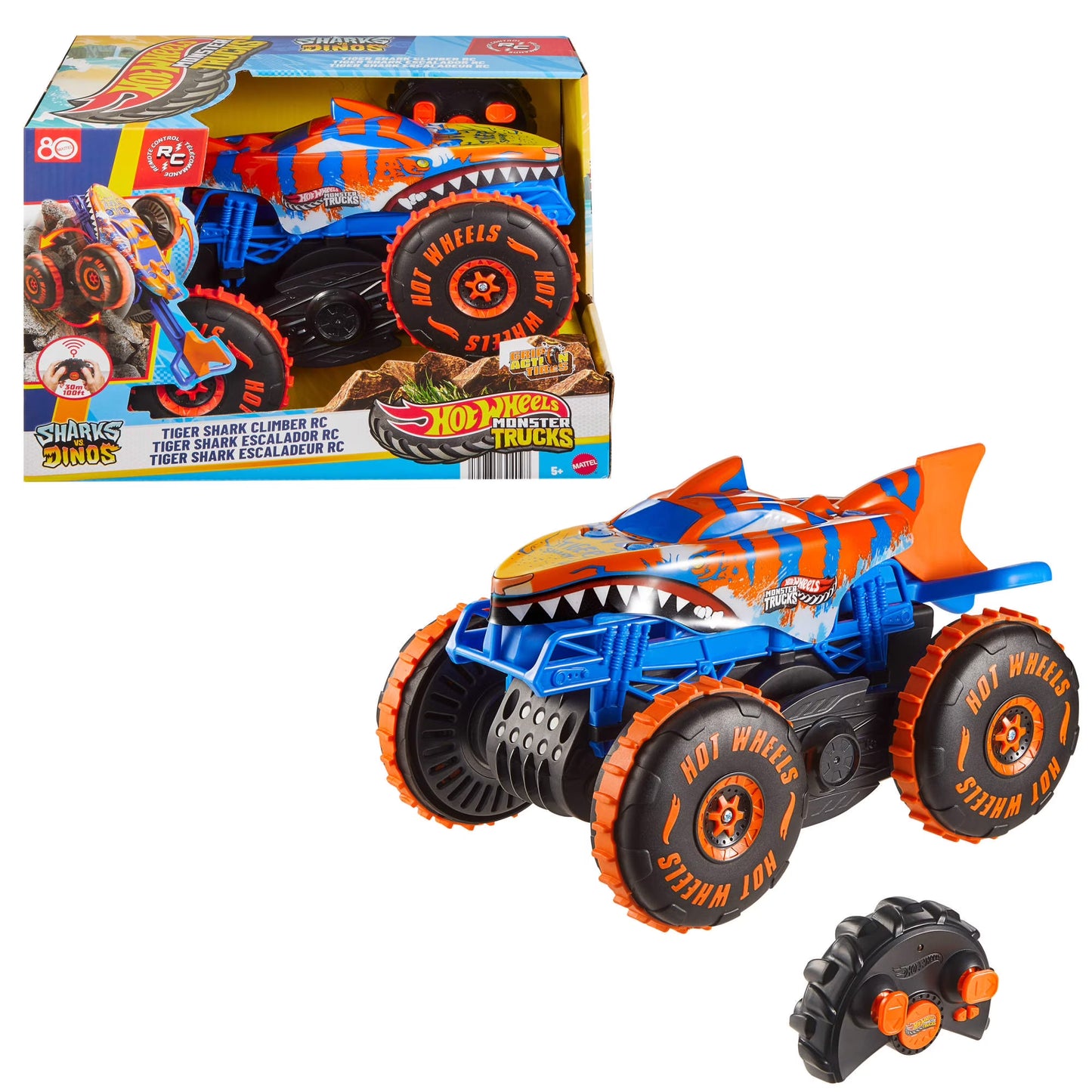 Hot Wheels Monster Trucks Tiger Shark Climber RC Vehicle – Battery-Powered Remote-Control Toy Truck