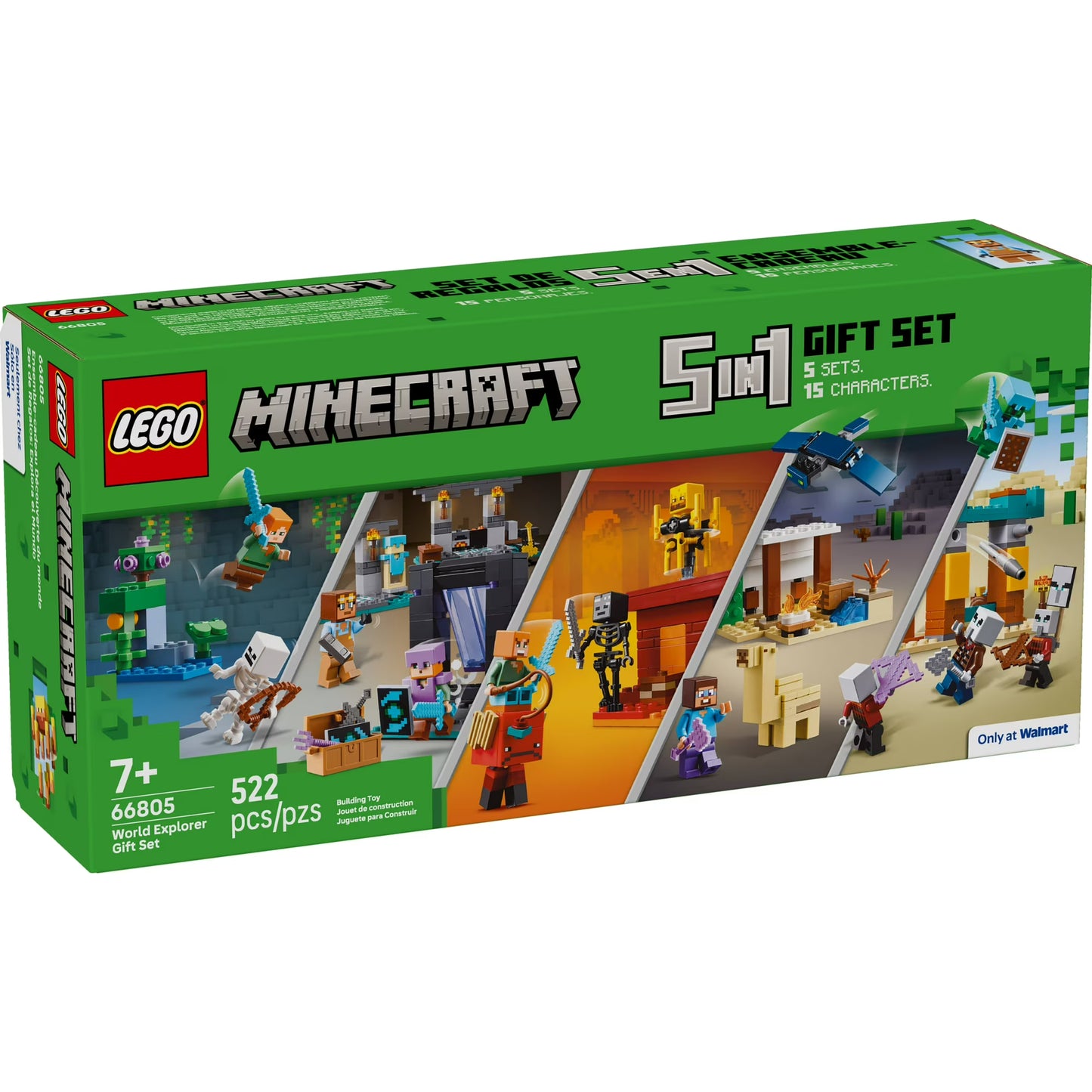 LEGO® Minecraft™ Gift Set – 5 Buildable Sets in One Box with 15 Characters & Accessories: Steve’s Desert Expedition, The Armory, The Nether Lava Battle, The Illager Desert Patrol & The Lush Cave Fight – Set 66805