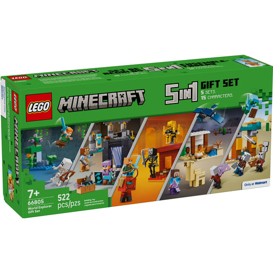 LEGO® Minecraft™ Gift Set – 5 Buildable Sets in One Box with 15 Characters & Accessories: Steve’s Desert Expedition, The Armory, The Nether Lava Battle, The Illager Desert Patrol & The Lush Cave Fight – Set 66805