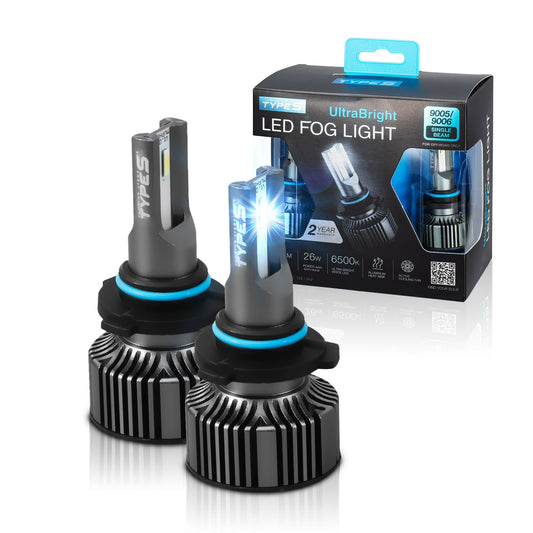TYPE S UltraBright LED Fog Light Bulbs, 9005/9006 Compatible, 1800LM Each, 6500K Cool White, 26W Powersports Lighting, 2-Pack