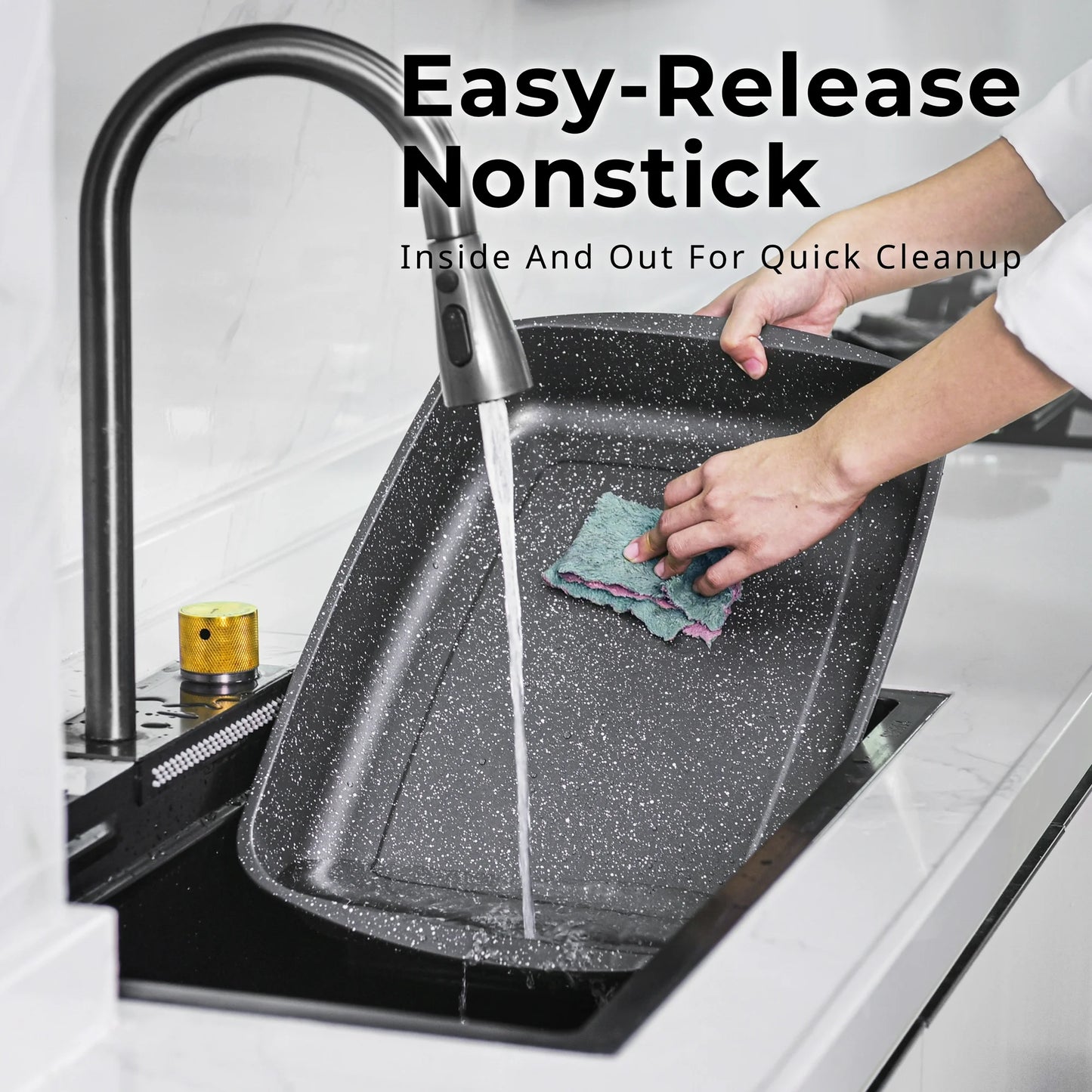 Mainstays 18.9" Non-Stick Carbon Steel Roaster Pan with Wire Rack – Heavy-Duty 0.5 mm Gauge, Grey Speckle Finish