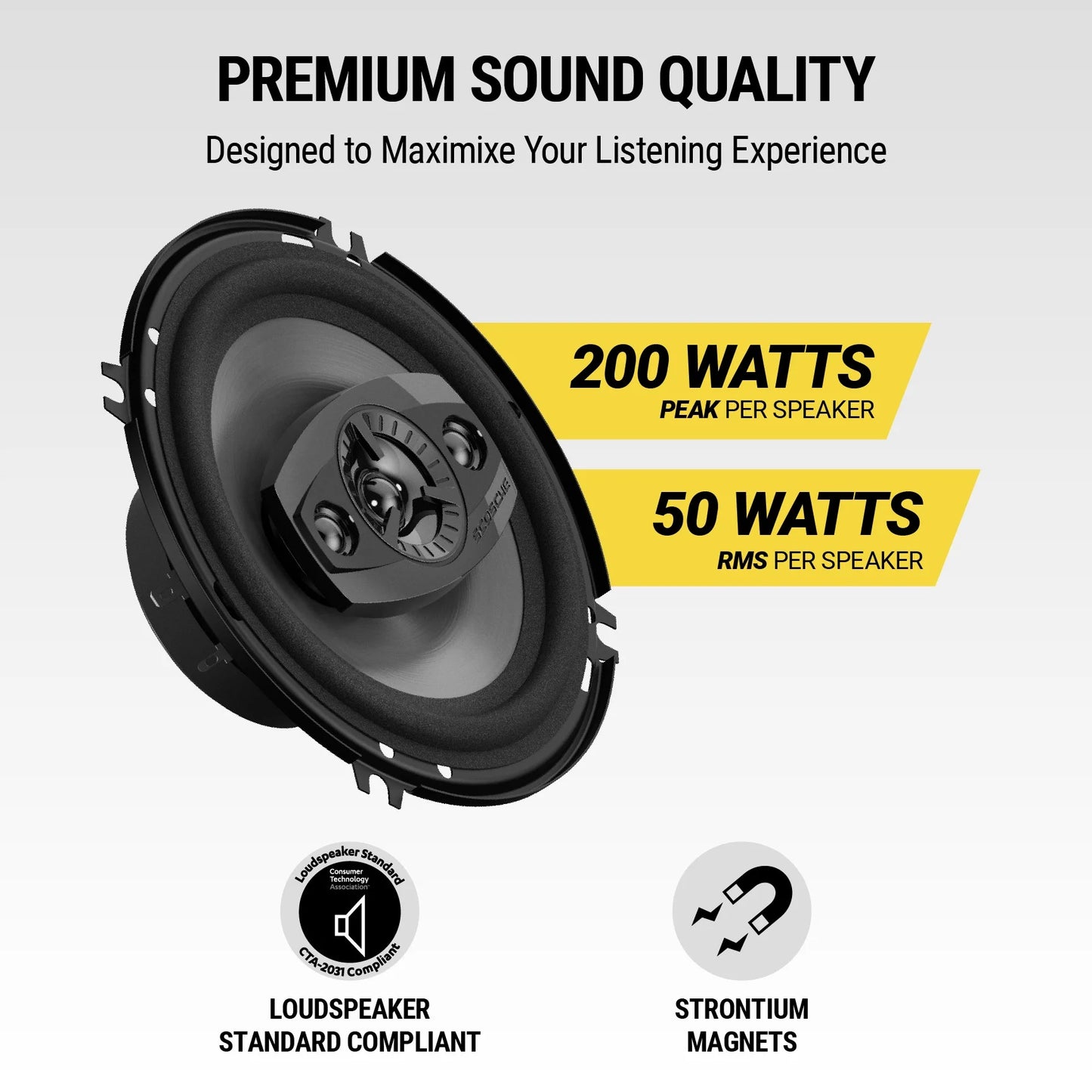 Scosche 6.5" 4-Way Car Audio Speaker Pair – 200W Peak Power – Precision HD Sound, HD6504A-WM1SD
